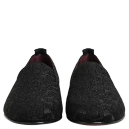 Black Brocade Loafers Slip On Men Dress Shoes