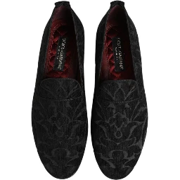 Black Brocade Loafers Slip On Men Dress Shoes