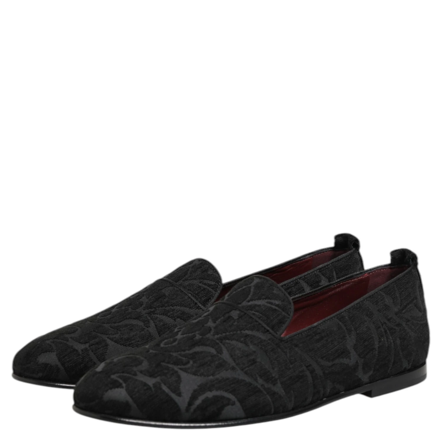 Black Brocade Loafers Slip On Men Dress Shoes