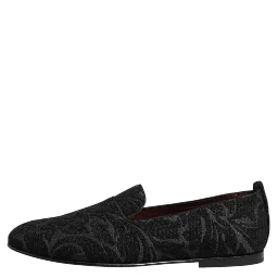 Black Brocade Loafers Slip On Men Dress Shoes