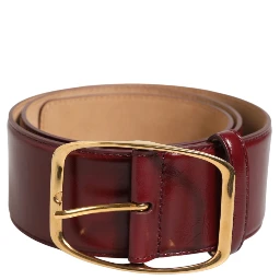 Burgundy Leather Gold Metal Buckle Women Belt