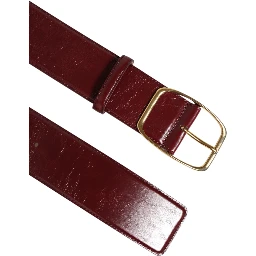 Burgundy Leather Gold Metal Buckle Women Belt