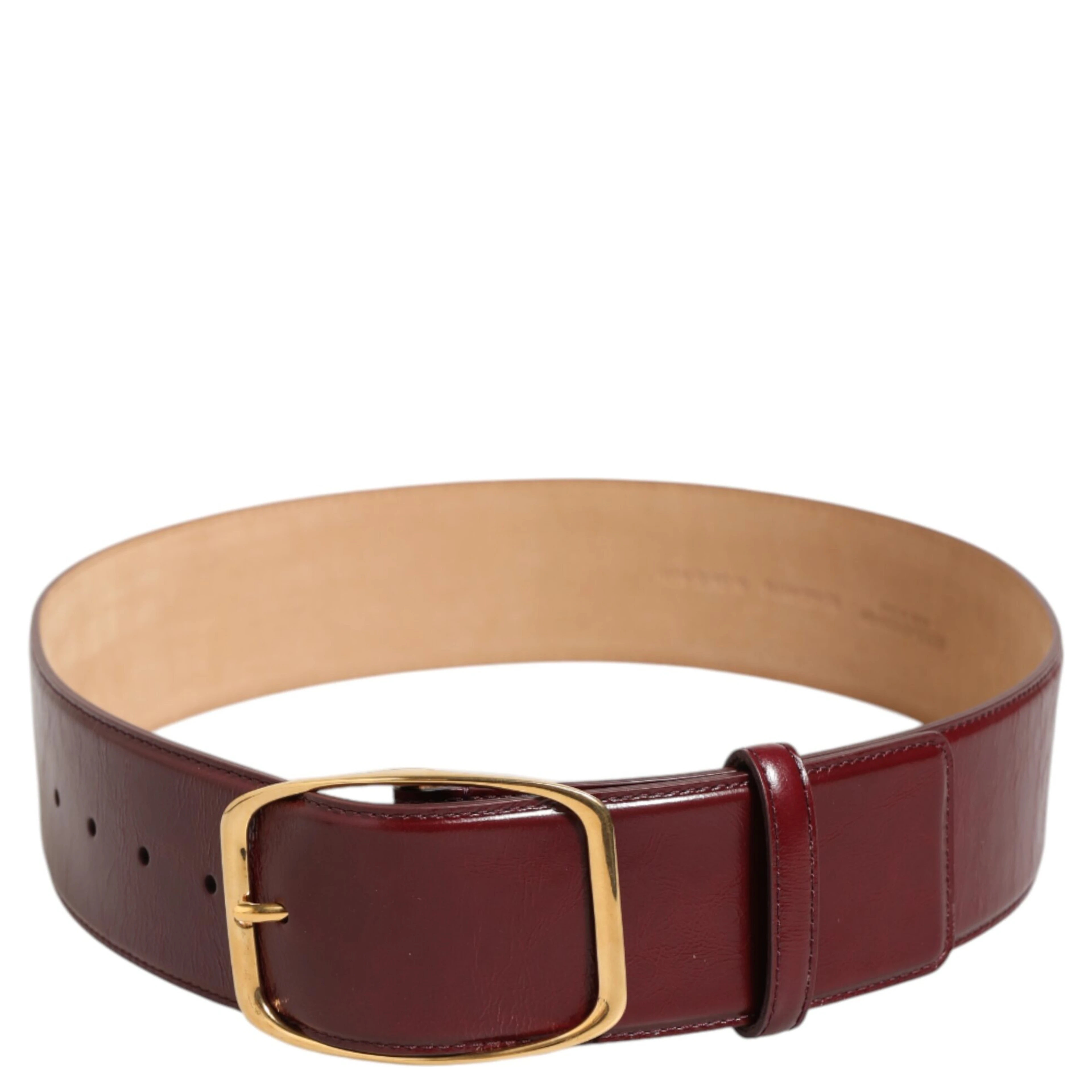Burgundy Leather Gold Metal Buckle Women Belt
