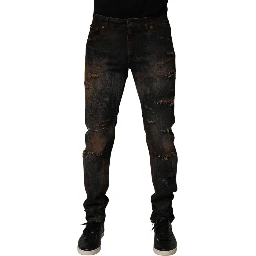 Black Cotton Skinny Tattered Men Denim Jeans