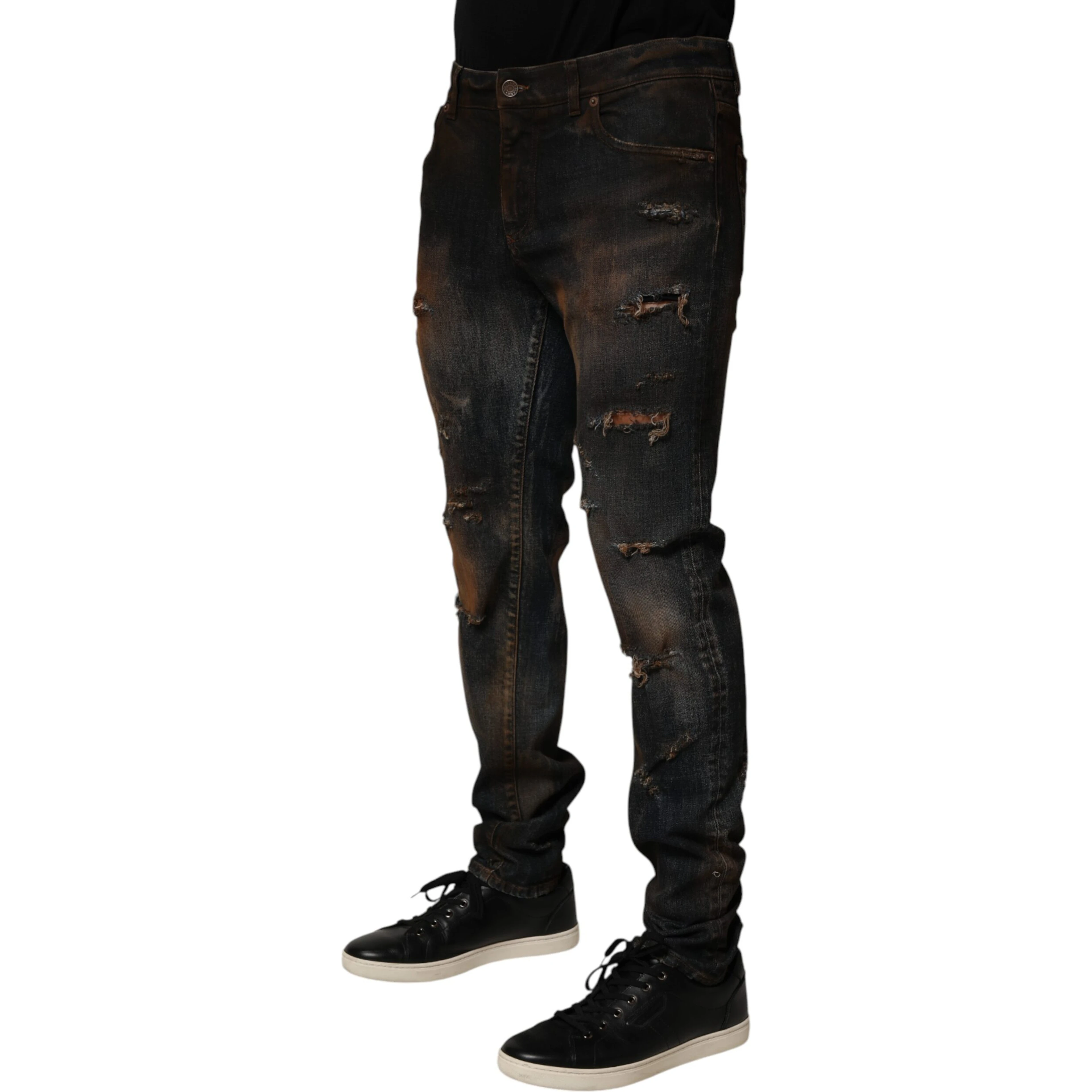 Black Cotton Skinny Tattered Men Denim Jeans