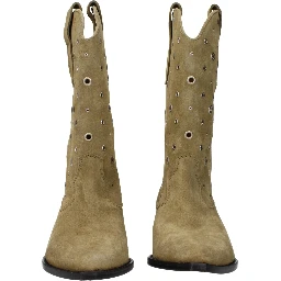 Beige Leather Ankle Boots