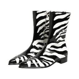 Black White Zebra Leather Mid Calf Boots Shoes