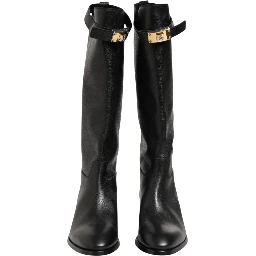 Black Logo Plaque Over The Calf Boots Shoes