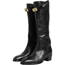 Black Logo Plaque Over The Calf Boots Shoes