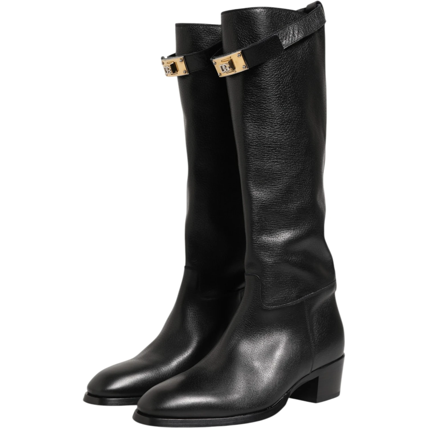 Black Logo Plaque Over The Calf Boots Shoes