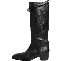 Black Logo Plaque Over The Calf Boots Shoes