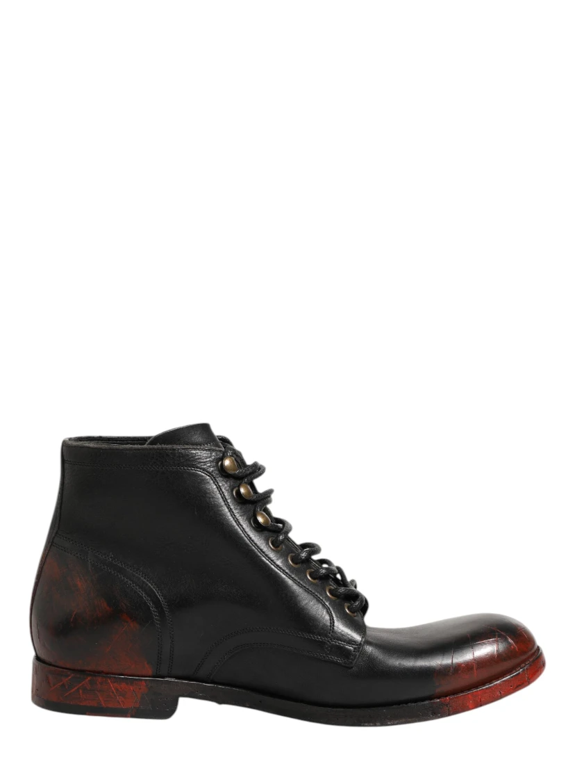 Black Red Lace Up Short Ankle Boot Shoes