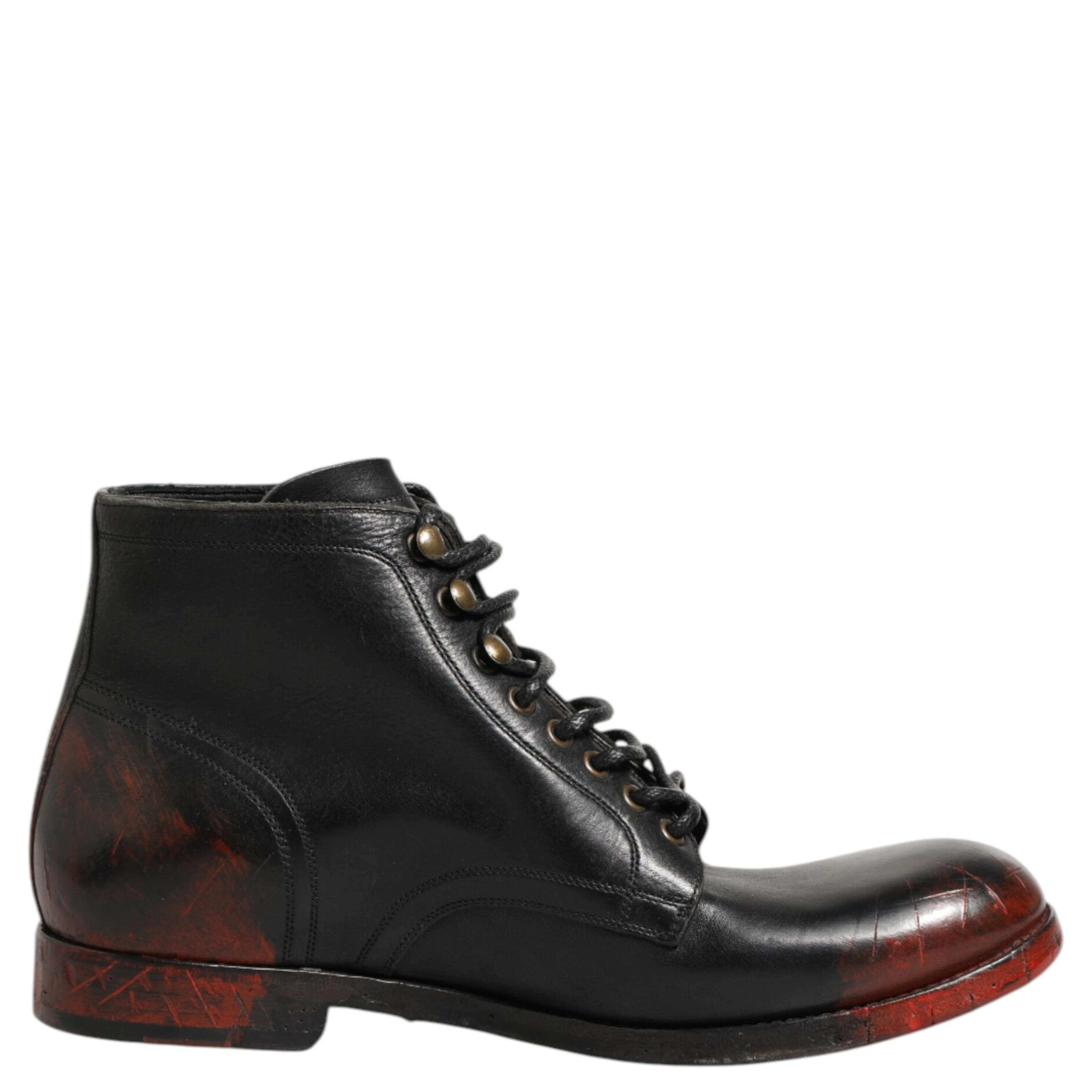 Black Red Lace Up Short Ankle Boot Shoes
