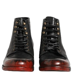 Black Red Lace Up Short Ankle Boot Shoes