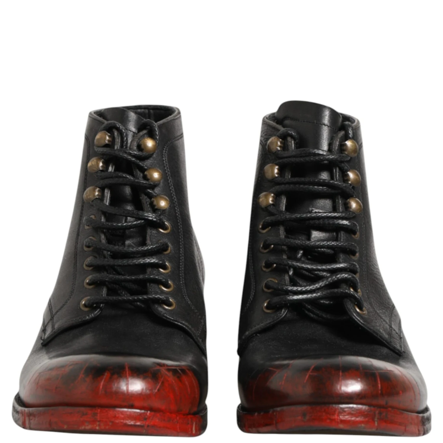 Black Red Lace Up Short Ankle Boot Shoes