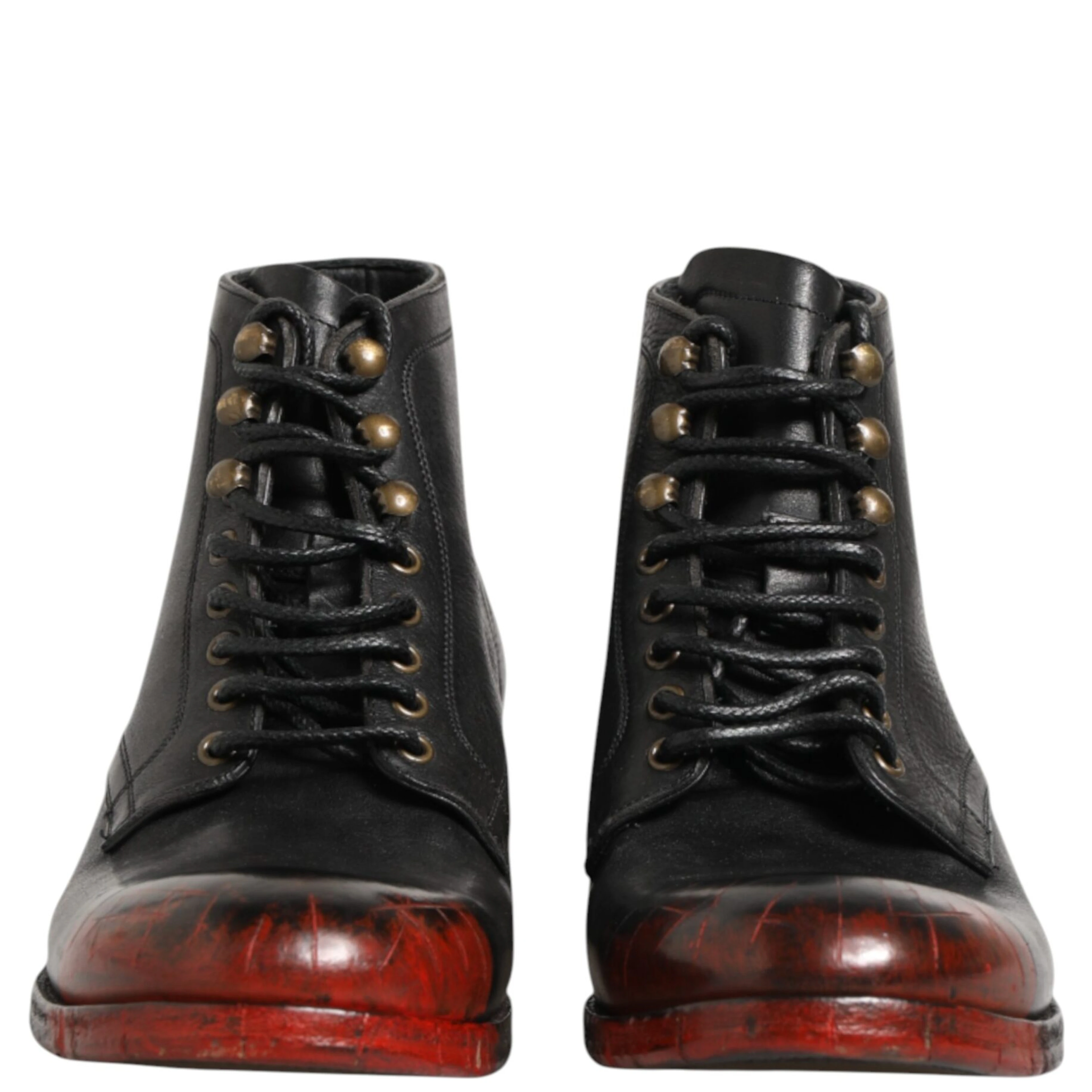 Black Red Lace Up Short Ankle Boot Shoes