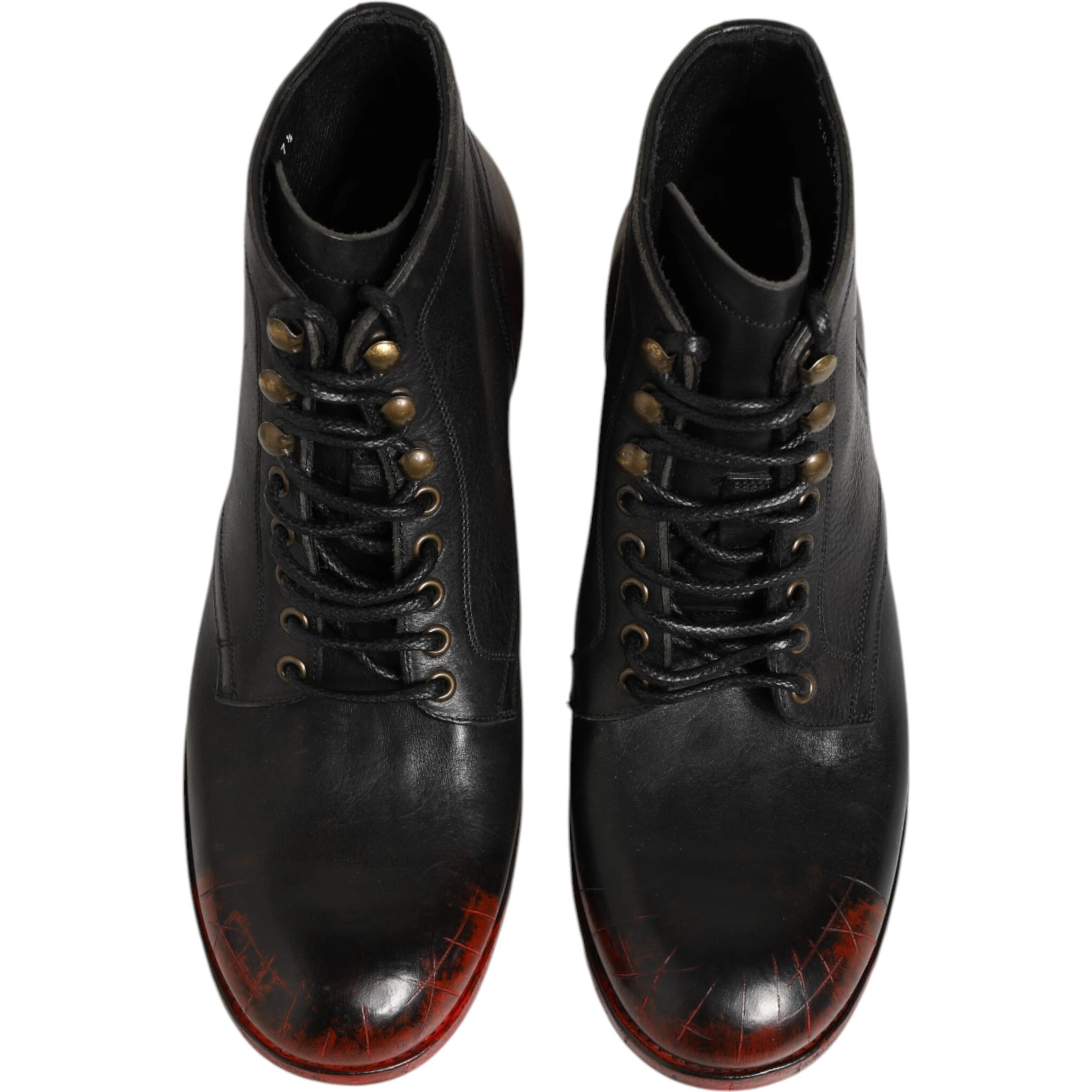 Black Red Lace Up Short Ankle Boot Shoes