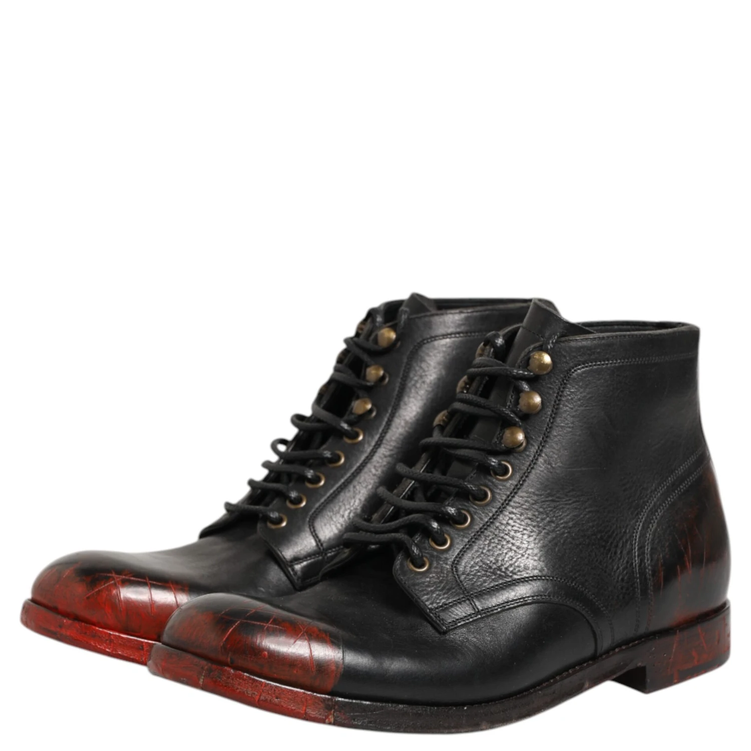 Black Red Lace Up Short Ankle Boot Shoes