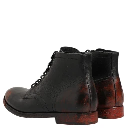 Black Red Lace Up Short Ankle Boot Shoes