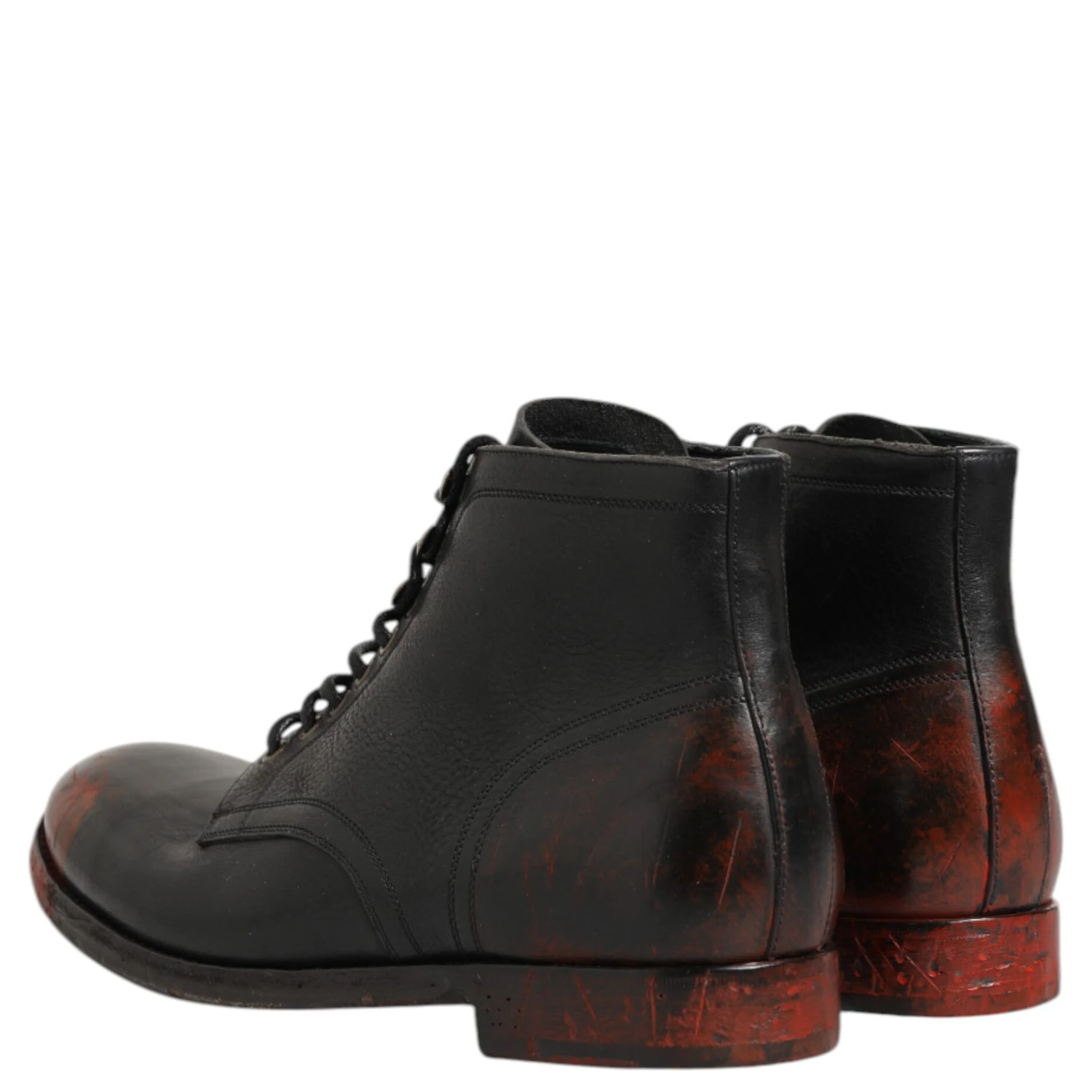 Black Red Lace Up Short Ankle Boot Shoes