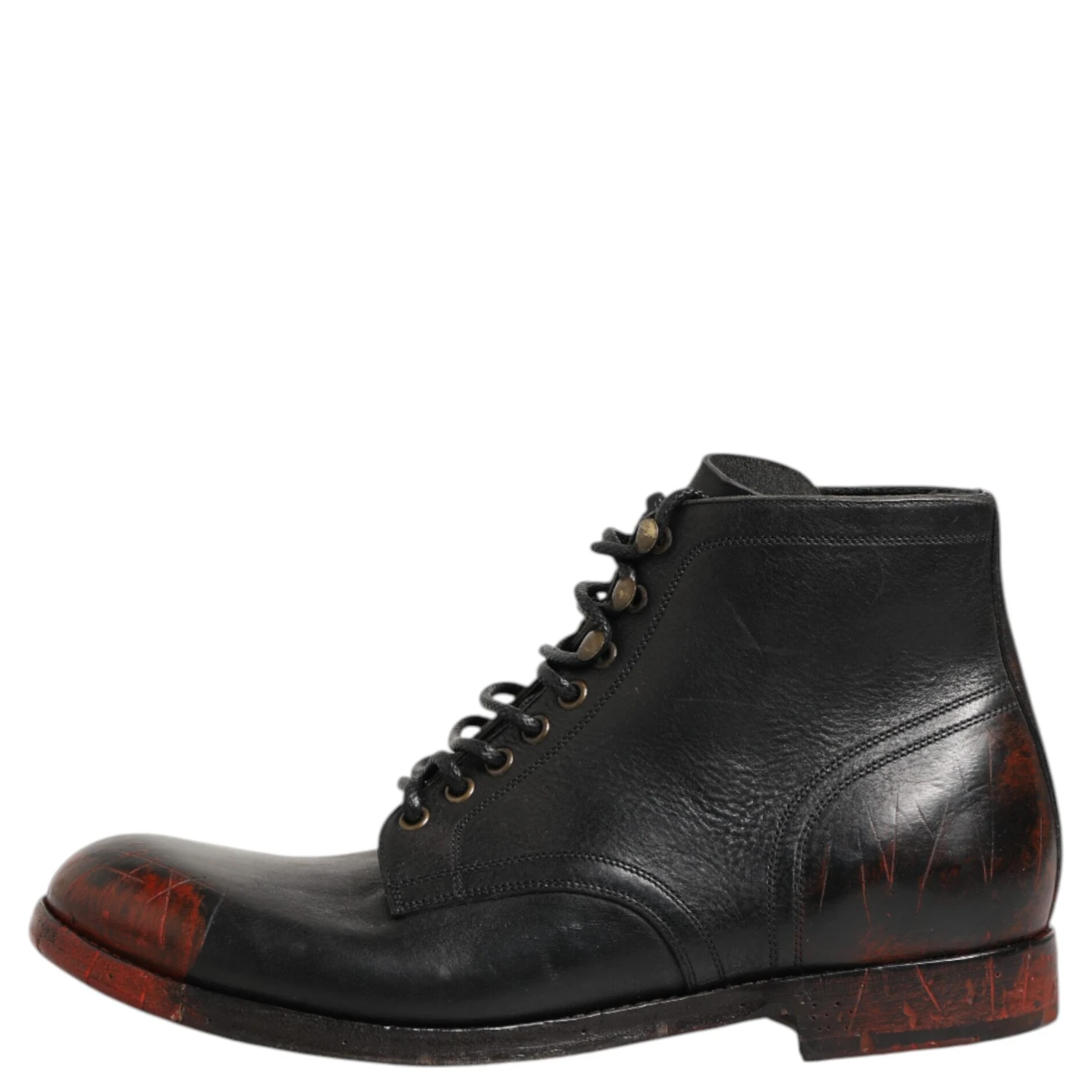 Black Red Lace Up Short Ankle Boot Shoes