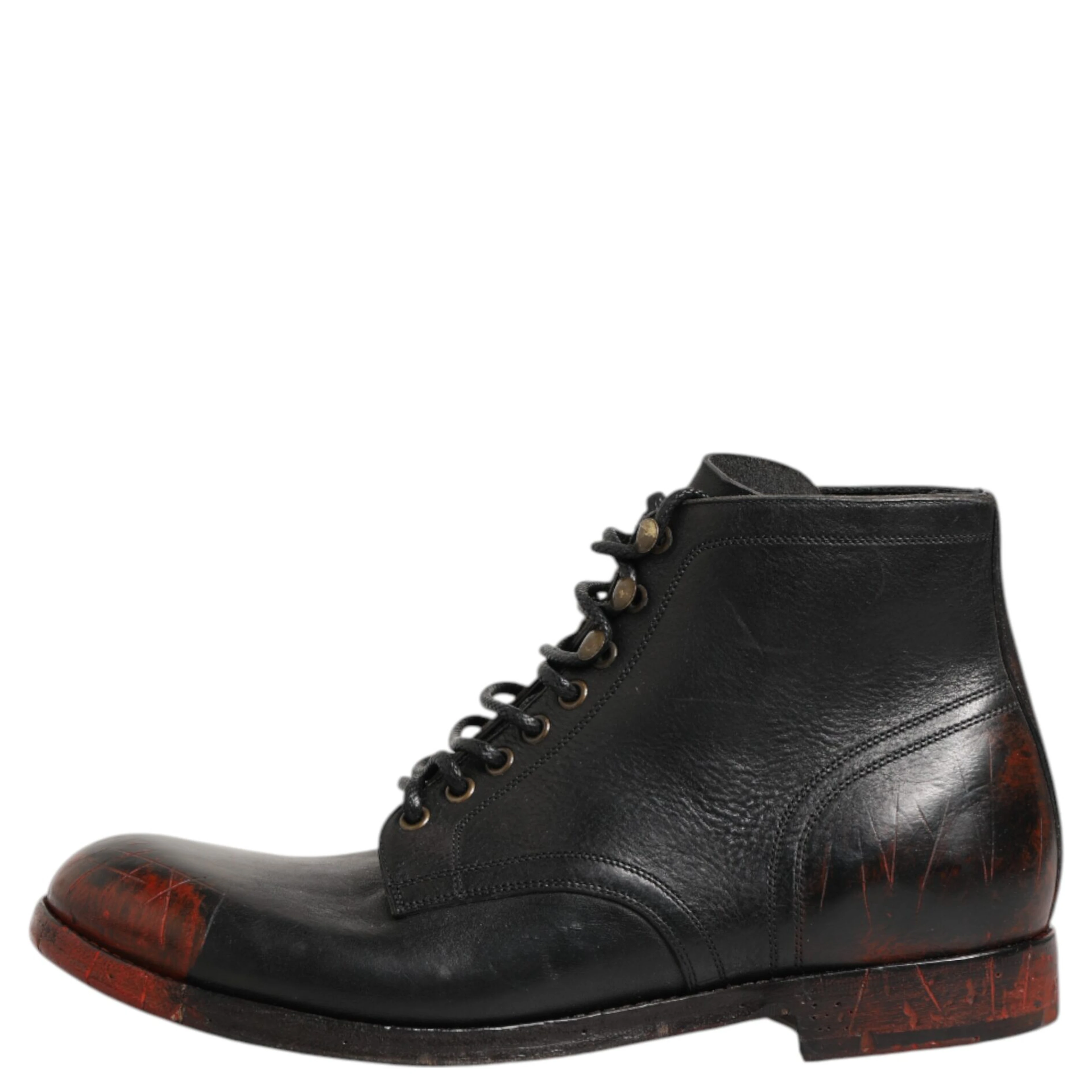 Black Red Lace Up Short Ankle Boot Shoes