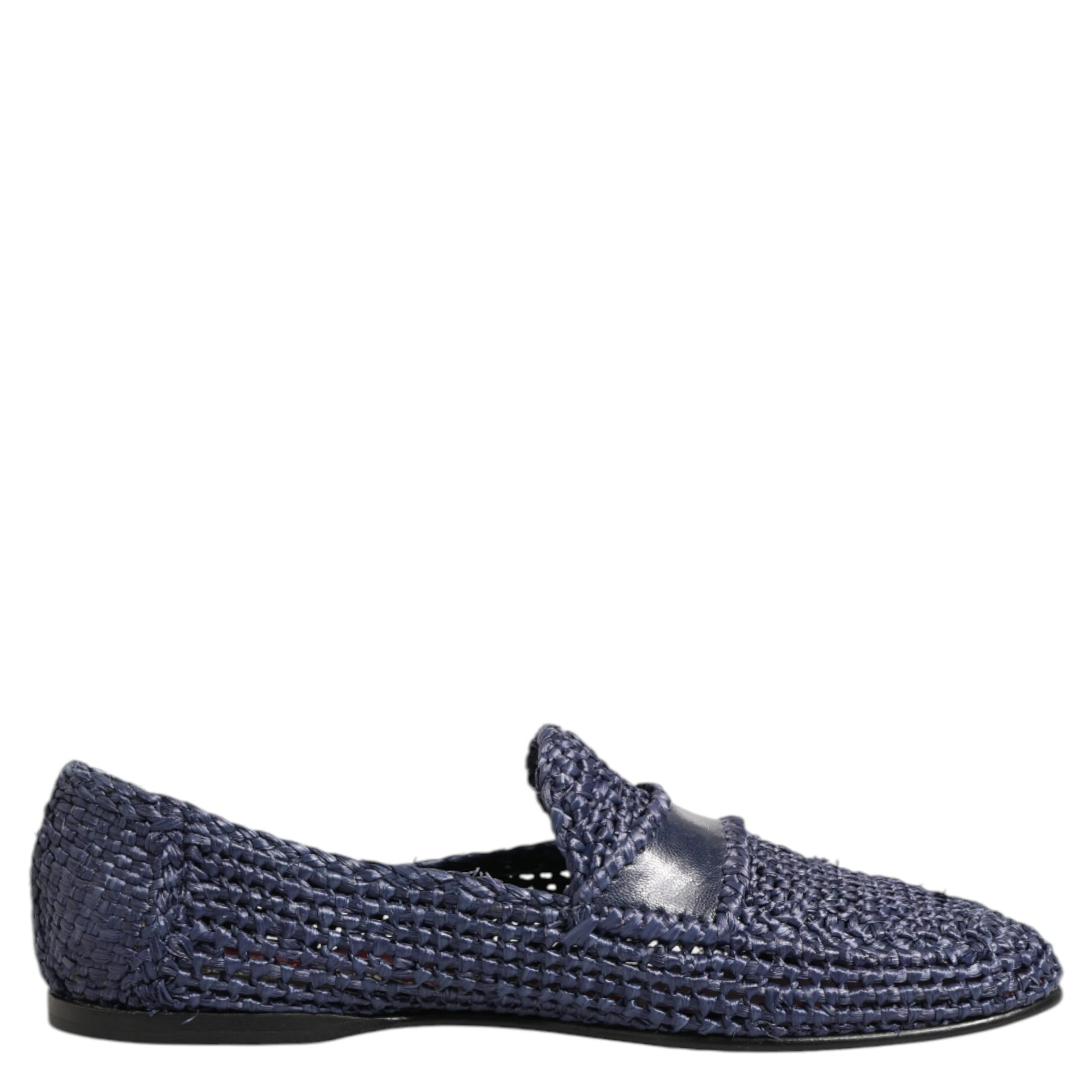 Blue Woven Leather Slip On Loafers Men Shoes