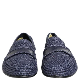 Blue Woven Leather Slip On Loafers Men Shoes