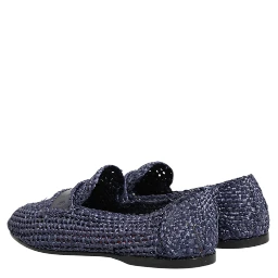 Blue Woven Leather Slip On Loafers Men Shoes