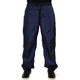 Blue Nylon Straight Jogger Sweatpants Pants