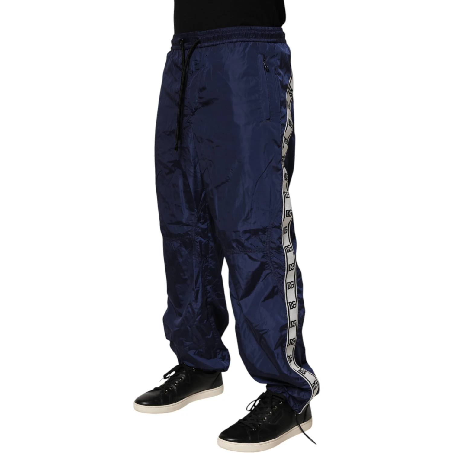 Blue Nylon Straight Jogger Sweatpants Pants