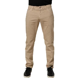Beige Cotton Skinny Regular Men Denim Jeans