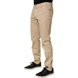 Beige Cotton Skinny Regular Men Denim Jeans