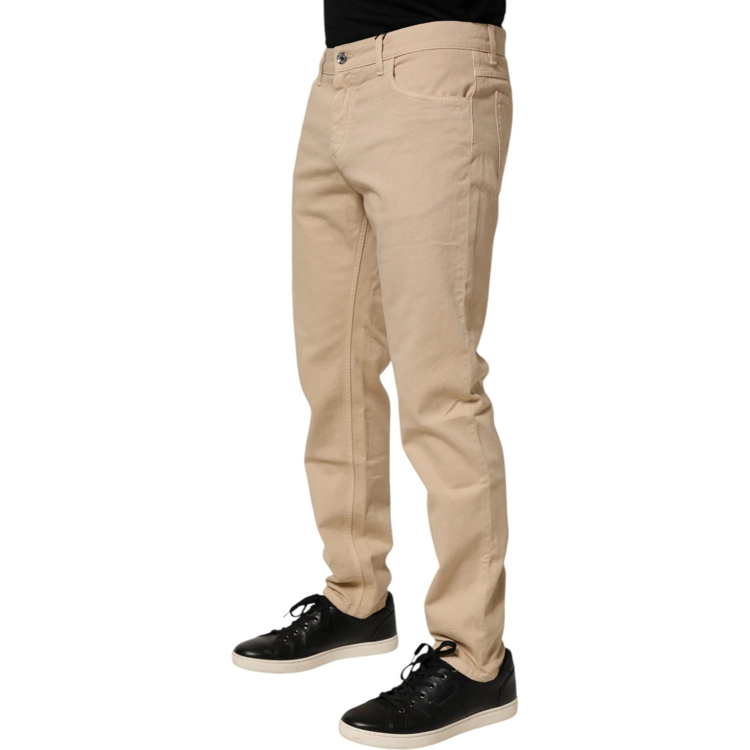 Beige Cotton Skinny Regular Men Denim Jeans