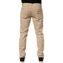 Beige Cotton Skinny Regular Men Denim Jeans