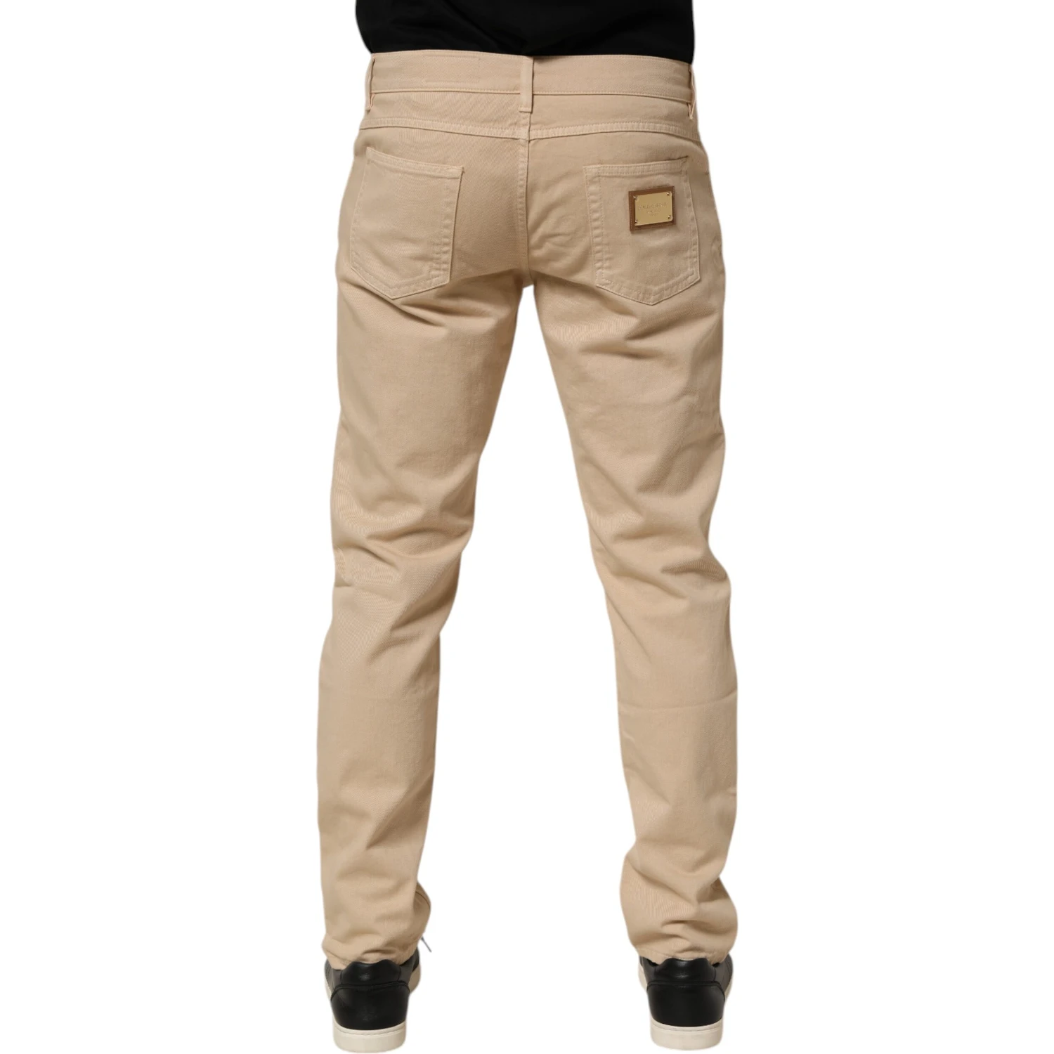 Beige Cotton Skinny Regular Men Denim Jeans