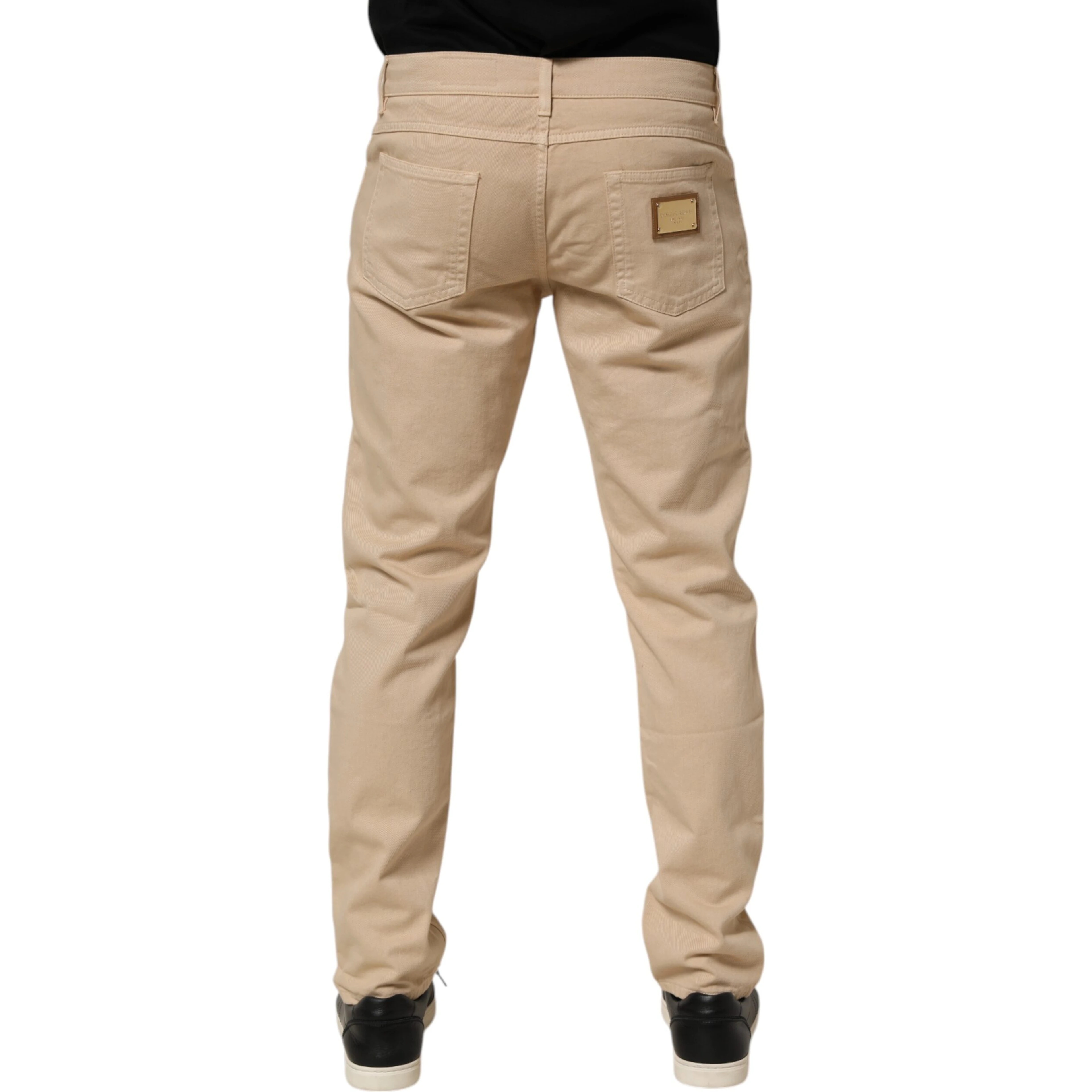 Beige Cotton Skinny Regular Men Denim Jeans