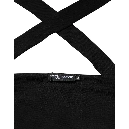 Black Viscose Halter Off Shoulder Cropped Top