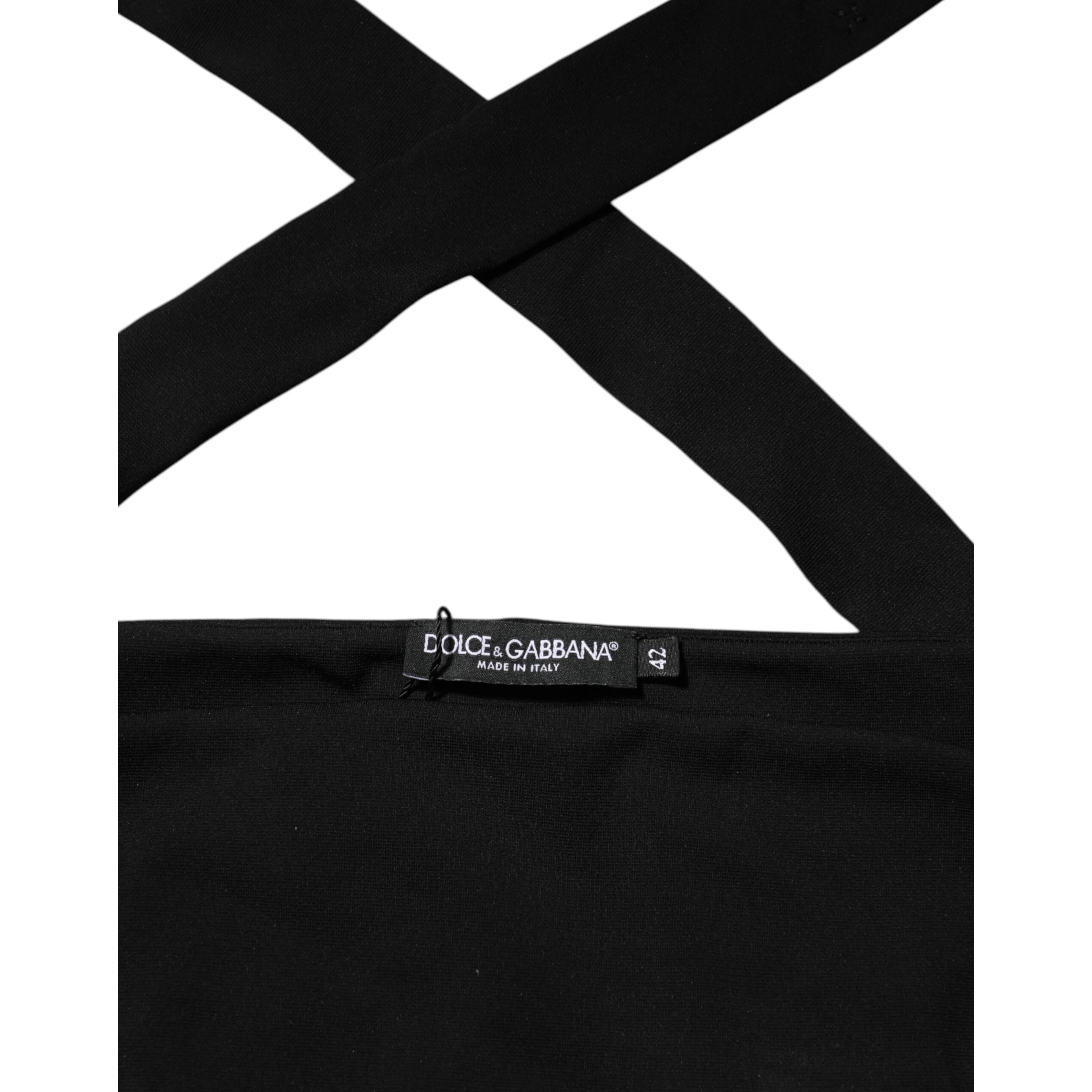 Black Viscose Halter Off Shoulder Cropped Top