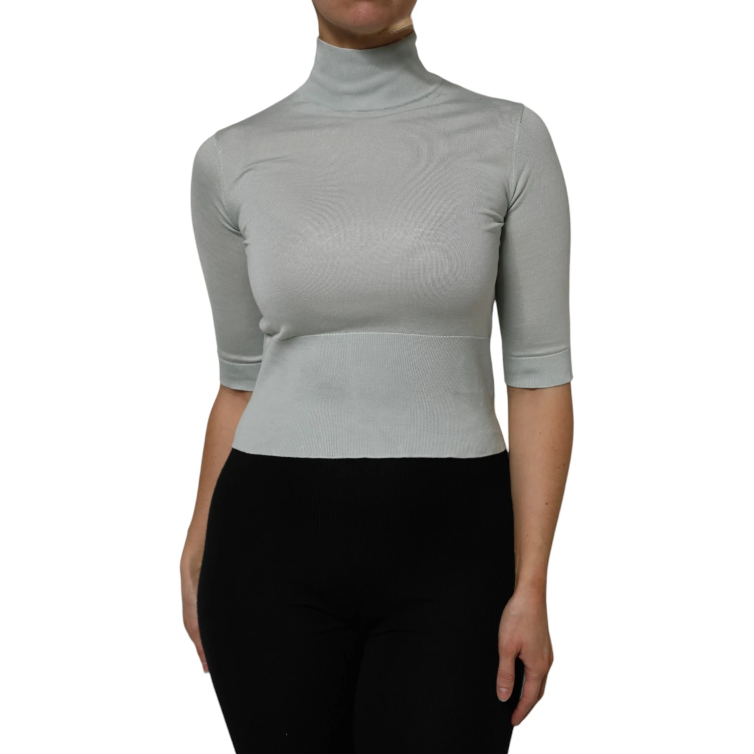 Gray Turtle Neck 3/4 Sleeves Pullover Top
