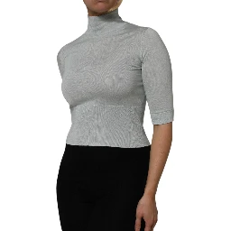 Gray Turtle Neck 3/4 Sleeves Pullover Top