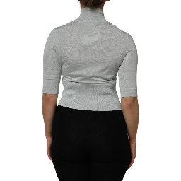 Gray Turtle Neck 3/4 Sleeves Pullover Top