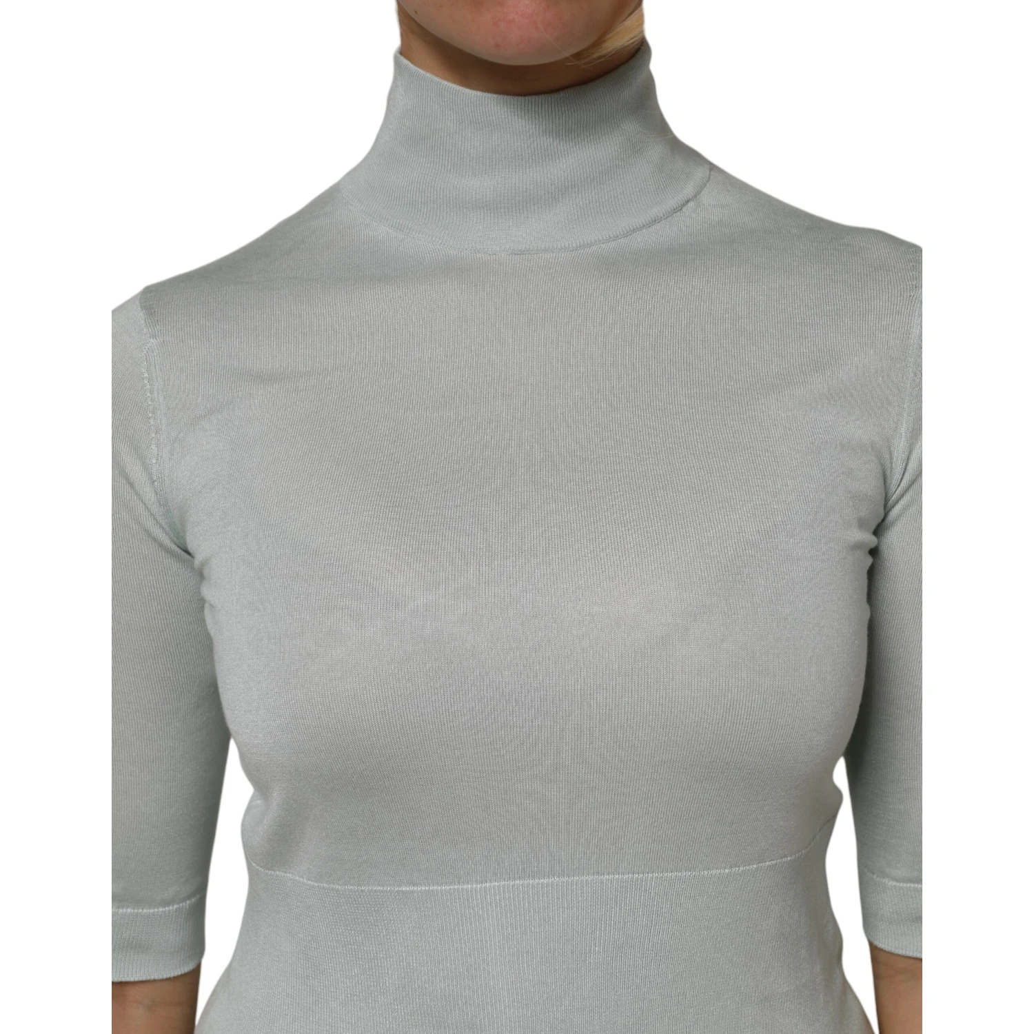 Gray Turtle Neck 3/4 Sleeves Pullover Top