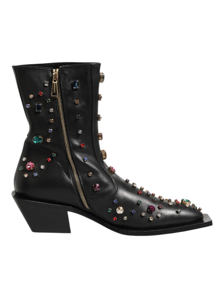 Black Crystal Embellished Men Short Boots Shoes