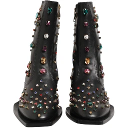 Black Crystal Embellished Men Short Boots Shoes