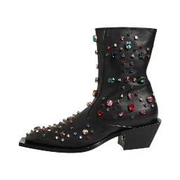 Black Crystal Embellished Men Short Boots Shoes