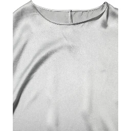 Gray Silk Satin Floral Lace Long Sleeve Top