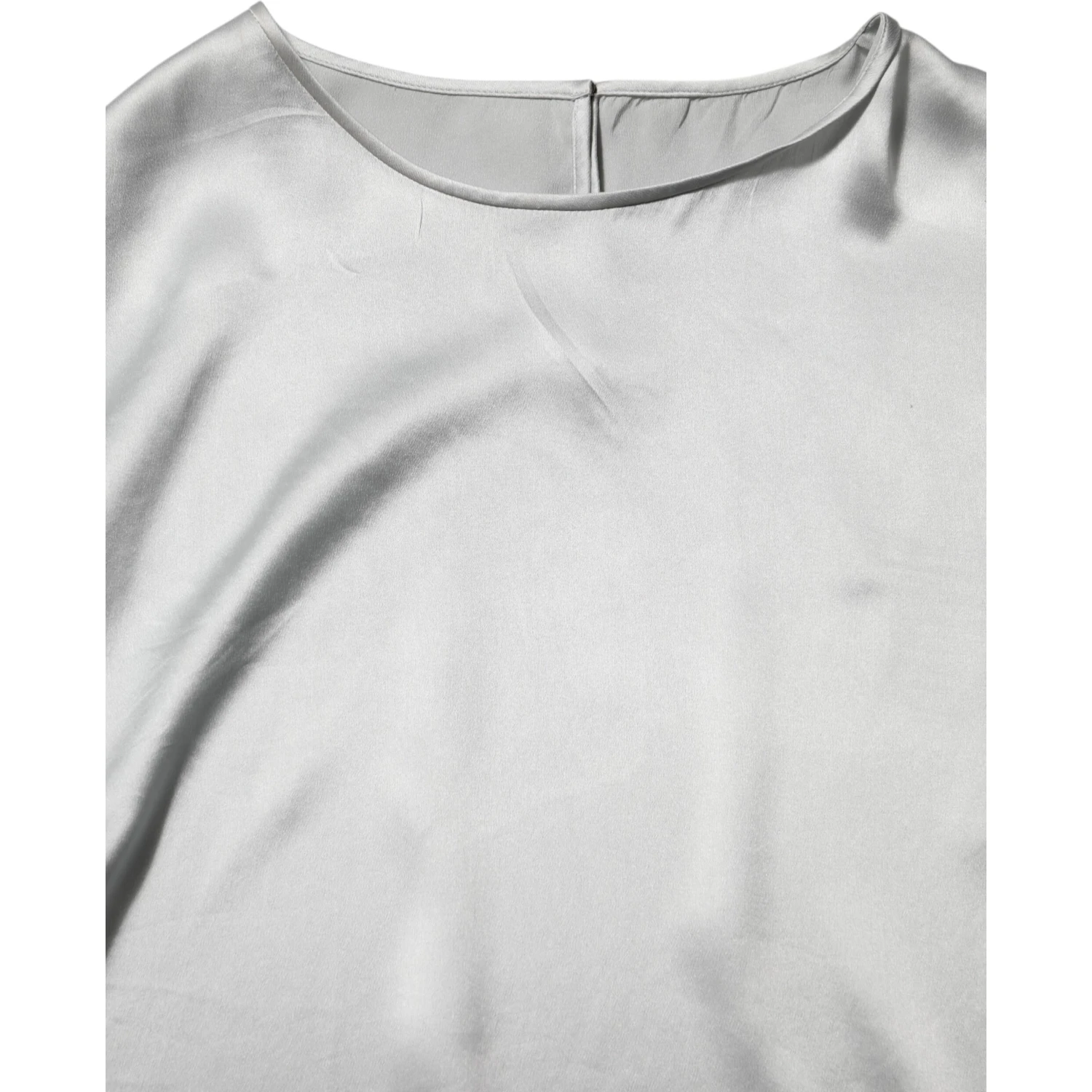 Gray Silk Satin Floral Lace Long Sleeve Top