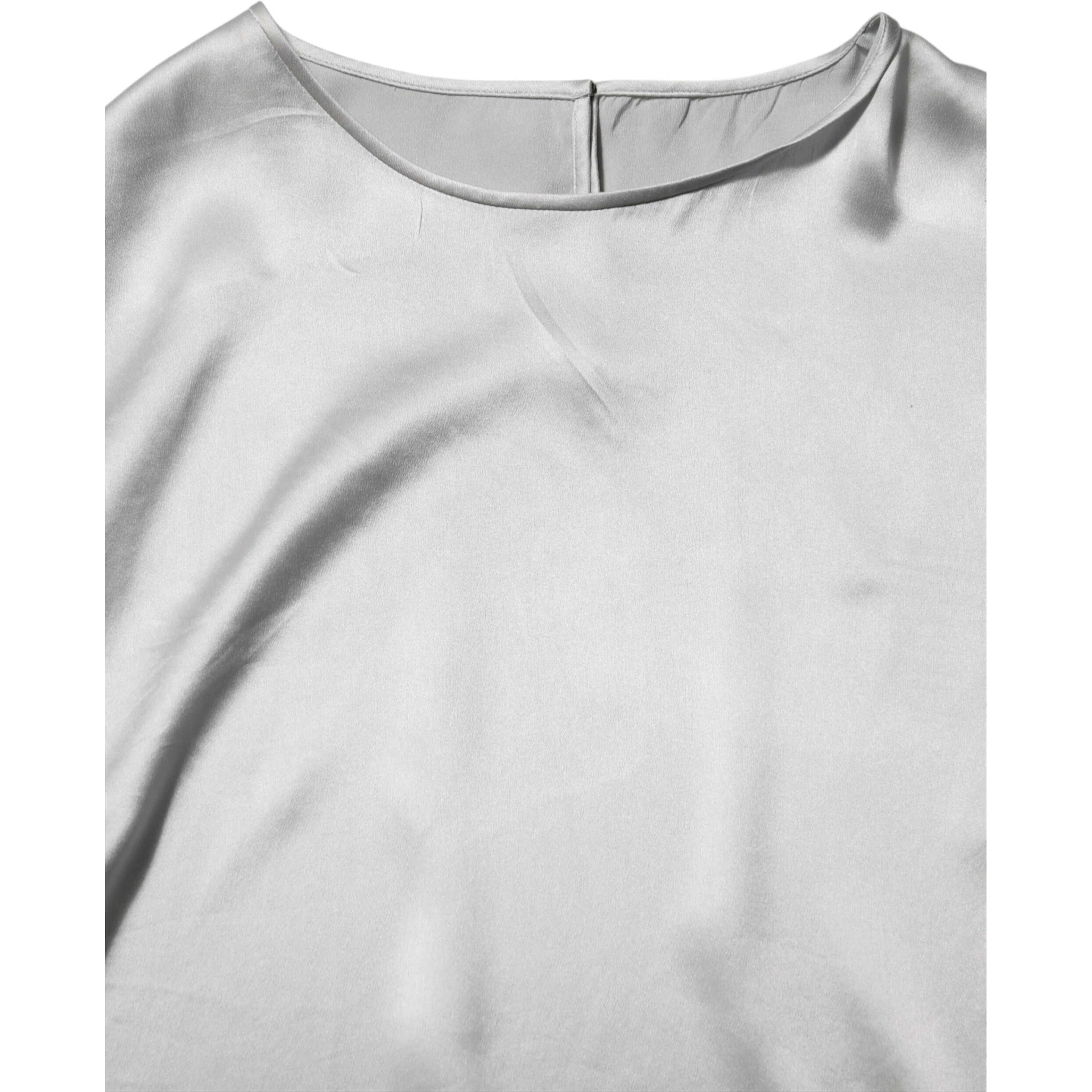 Gray Silk Satin Floral Lace Long Sleeve Top