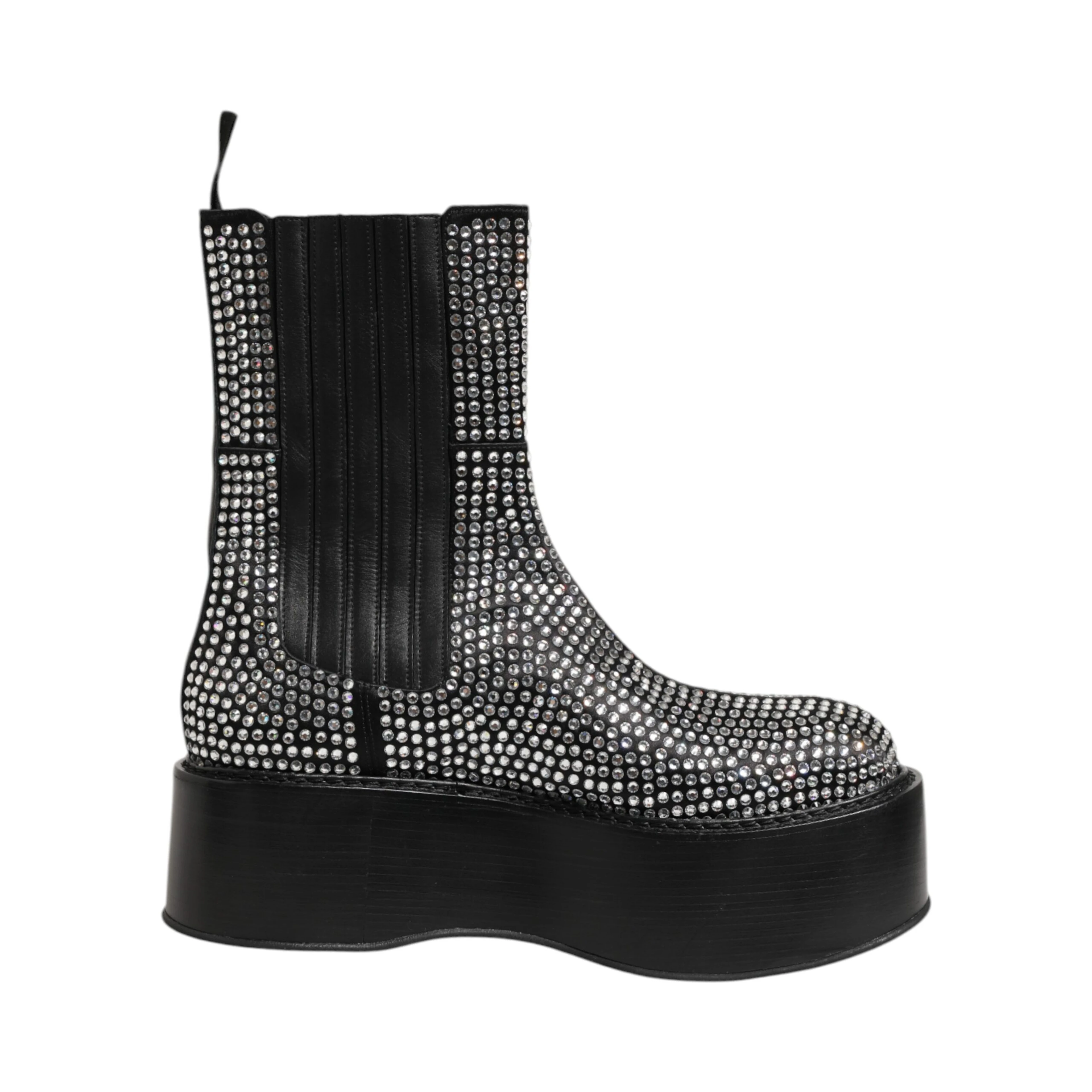 Black Crystal Strass Mid Calf Short Boots  Shoes